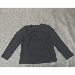 Unbranded Women's Size M Blouse Black Long Sleeve Pleated Neck Keyhole Back